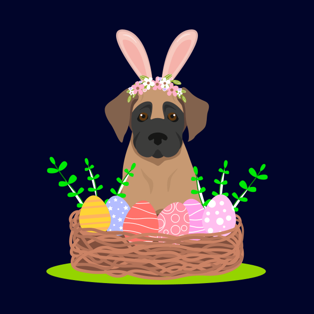 Great Dane Puppy with Bunny Ears and Easter Basket with Eggs by Seasonal Dogs