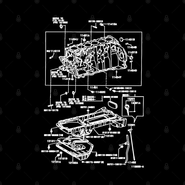 2JZ-GE JDM Supra Engine Exploded Blueprint by Industree Designs