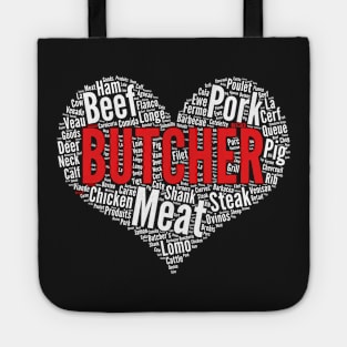 Butcher Heart Shape Word Cloud Design Meat Lover print Tote