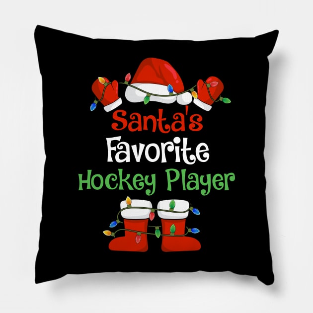 Santa's Favorite Hockey Player Funny Christmas Pajamas Pillow by cloverbozic2259lda