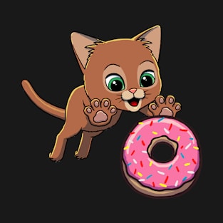 Abyssinian Cat excited to eat a donut T-Shirt