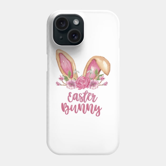 Easter Bunny Pink - Bunny Brown Ears with Pink Flowers Phone Case by Patty Bee Shop