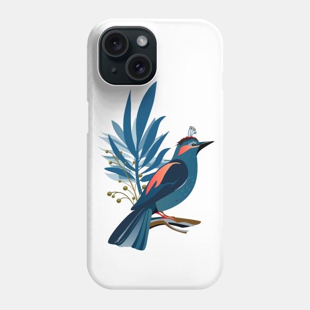 Vintage decorative tropical flowers and exotic blue bird, floral Art trendy design Holiday decoration Boho chic Phone Case by sofiartmedia