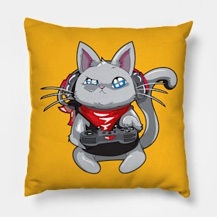 Funny Gamer Cat playing videogames Pillow