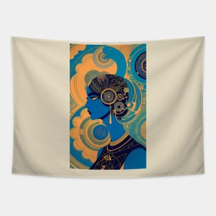 Art Deco Abstract Woman Profile Blue Face Tapestry