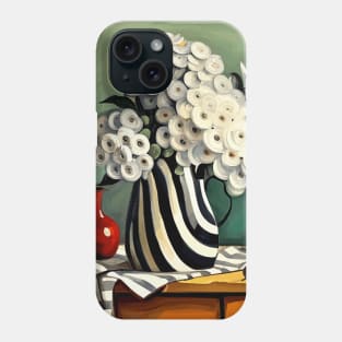 Cute Abstract Flowers in a Black and White Striped Vase Still Life Painting Phone Case