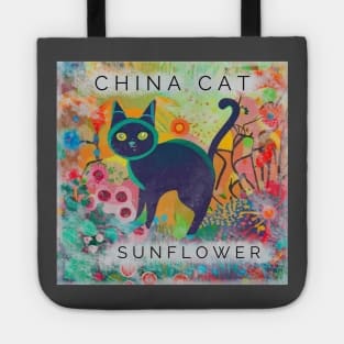 China Cat Sunflower Colorful Cartoon kitty with flowers Tote