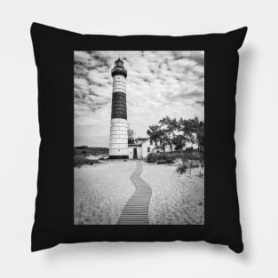 Big Sable Point Lighthouse - Black & White Pillow