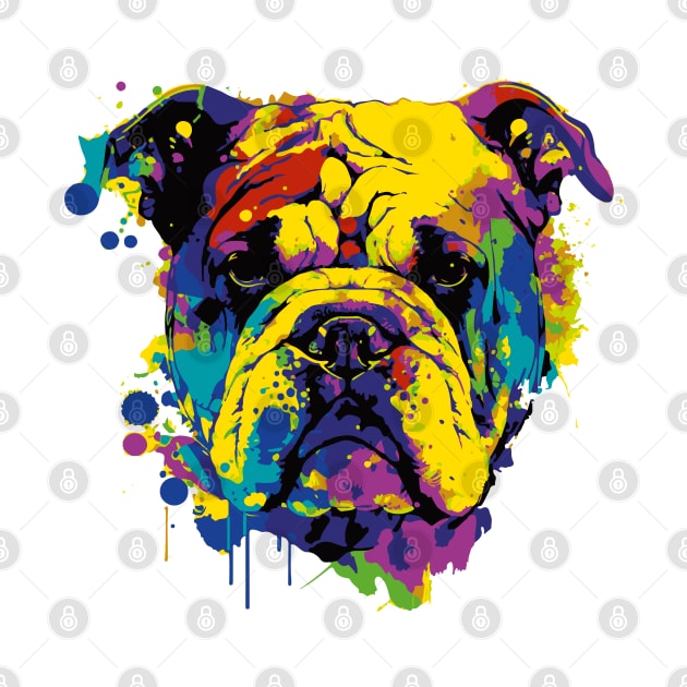 Colorful bulldog face art by HB WOLF Arts