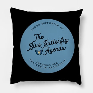 Blue Butterfly Agenda (Black Letters) Pillow