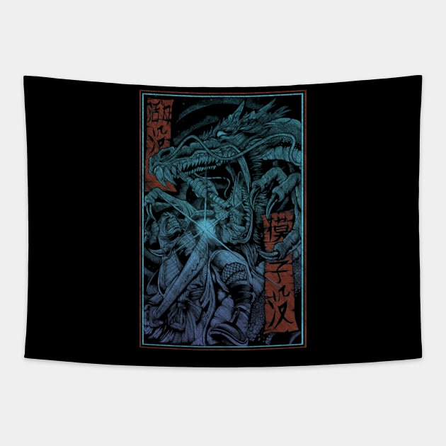 "SAMURAI VS DRAGON" Tapestry by joeyjamesartworx