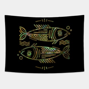 Pisces Zodiac Gold Abalone Tapestry