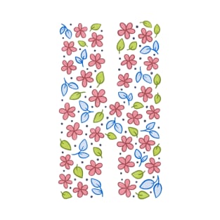 Floral Monogram Letter H - pink and blue T-Shirt