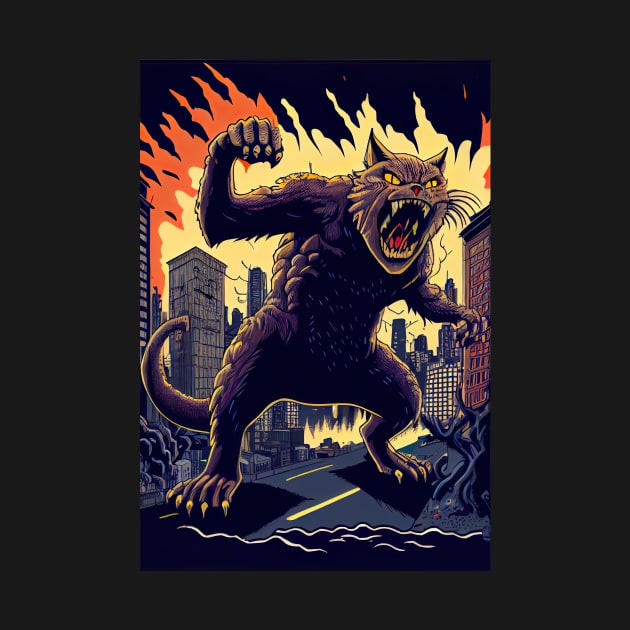 Giant Angry Cat attacking a city by KoolArtDistrict