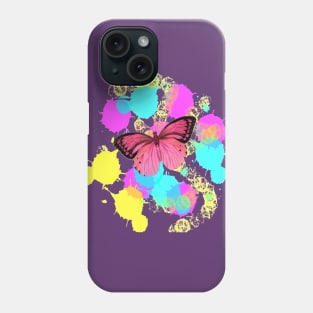 1980s girly cute colorful paint splatter pink butterfly Phone Case