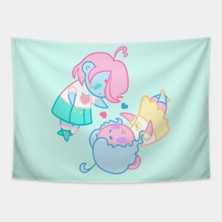 Kawaii girls - Ying & Yang - Peach and Banana Tapestry