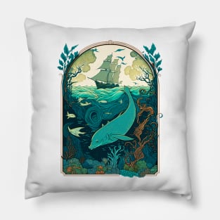 Art Nouveau Sea Fantasy Whale Of A Tale Pillow