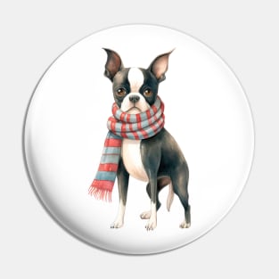 Boston terrier winter dog Pin