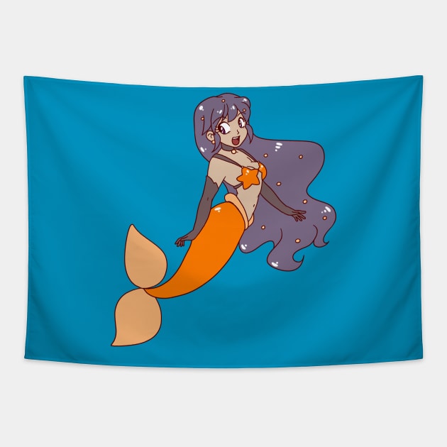 Orange Tailfin Mermaid Tapestry by saradaboru