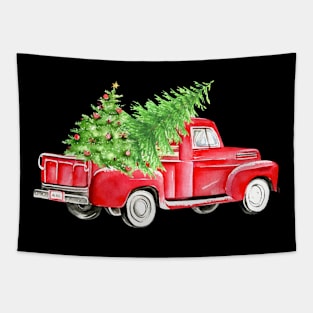 Retro Christmas Red Truck With Christmas Tree Women Kids Tapestry