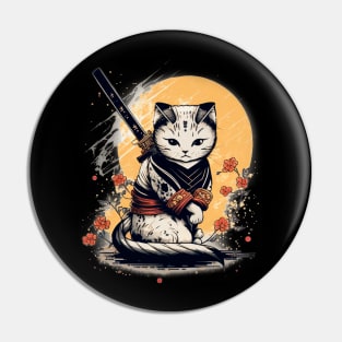 Japanese Style Cat With a Sword Pin