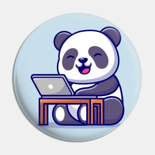 Cute Panda Working On Laptop Cartoon Pin