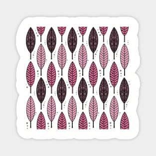 Pink Patterned Leaves Line Art Style Aesthetic Magnet