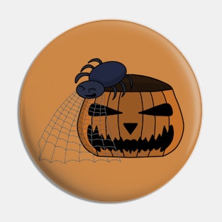 Spider in the web in the halloween pumpkin Pin