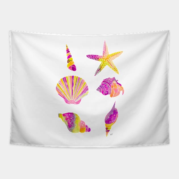 Seashells Pattern - Retro Purple Tapestry by monitdesign