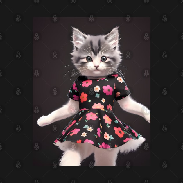 Cat with flower dress - Modern digital art by Ai-michiart