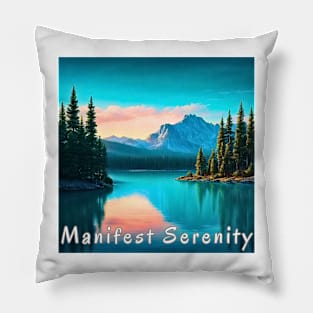 Manifest Serenity Forested Lake Sunset Pillow