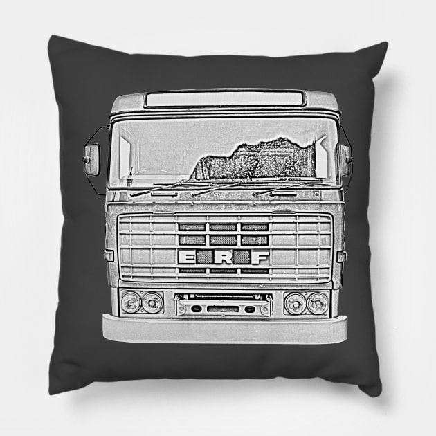 Vintage 1970s ERF B Series lorry monochrome photo Pillow by soitwouldseem