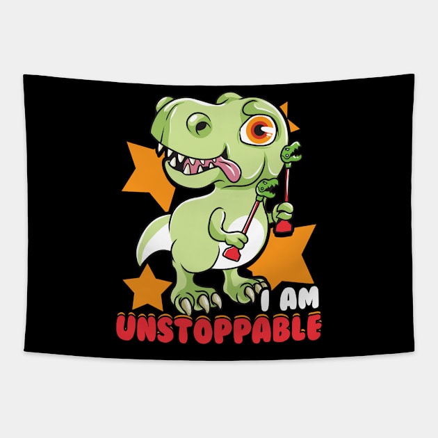 Cute & Funny I Am Unstoppable T-Rex Dinosaur Pun Tapestry by theperfectpresents