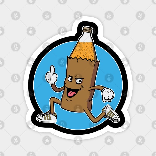 40oz Beer Bottle in a Brown Paper Bag Cartoony Mascot Magnet by PhatStylez