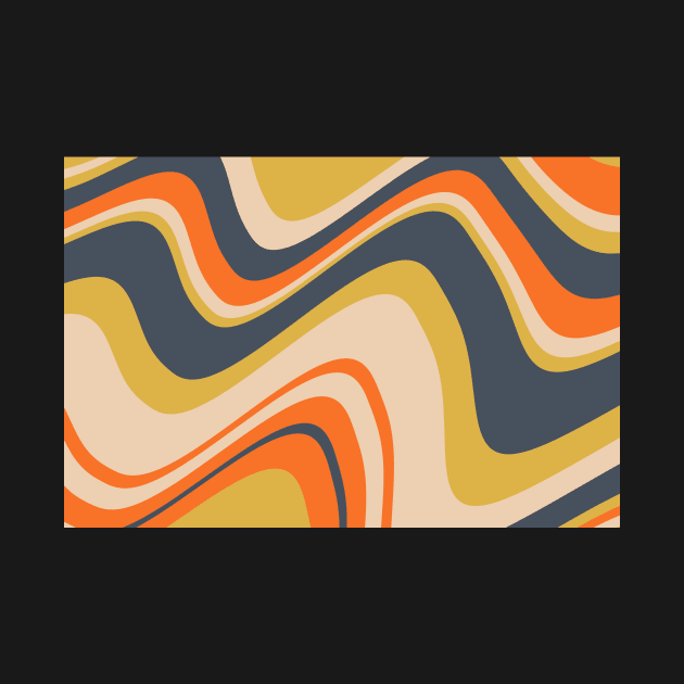 Retro Wavy Lines - Orange, Navy, Yellow, Beige by Cato99