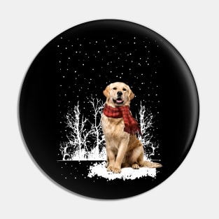 Christmas Golden Retriever With Scarf In Winter Forest Pin