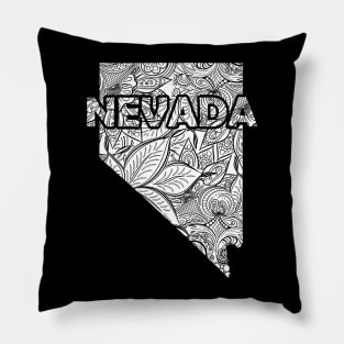 Mandala art map of Nevada with text in white Pillow