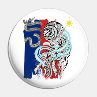 Philippine Flag-Tribal line Art Jellyfish / Baybayin word Diwa (Consciousness) Pin