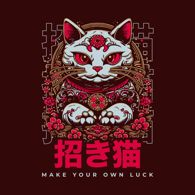 Make Your Own Luck // Vibrant Japanese Lucky Cat Illustration // Maneki Neko D by Now Boarding