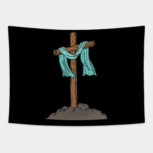 Wooden cross on a hill Tapestry