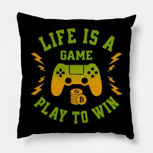 life is a game, game controller, bitcoin Pillow