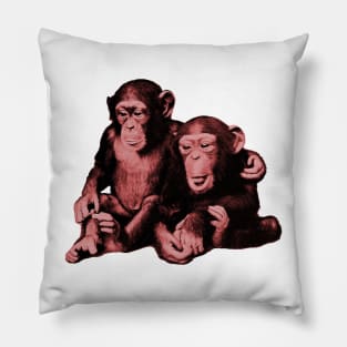 Two baby chimps monkey brothers hugging Pillow