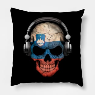 Dark Skull Deejay with Slovenian Flag Pillow