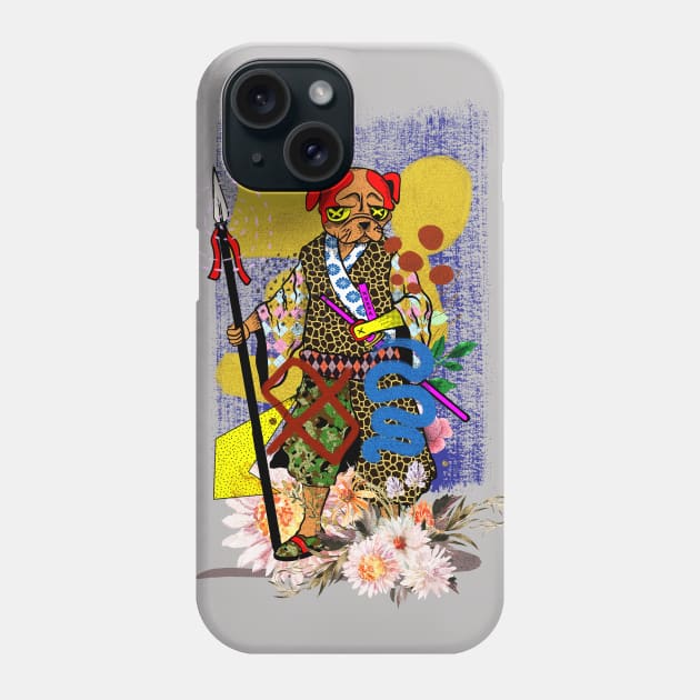 Doggie warrior holding spear Phone Case by Brotherconk