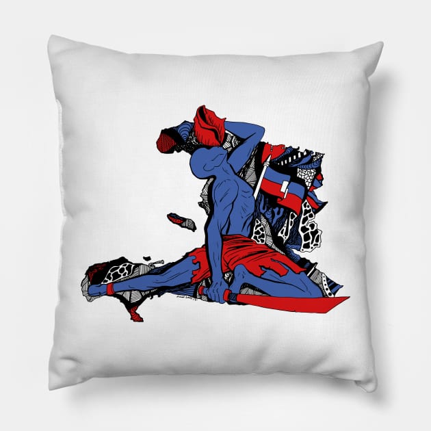 Red and Blue Neg Mawon of Haiti Pillow by kenallouis