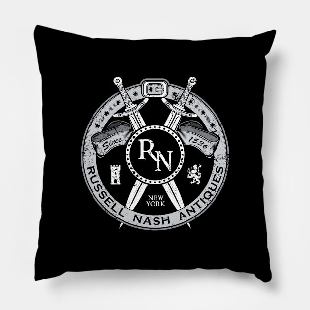 Russell Nash Antiques (Black Print) Pillow by Miskatonic Designs