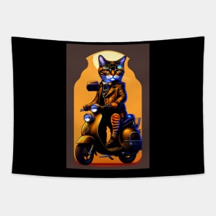 Funny cute cat drive motorcyrcle graphic design artwork Tapestry