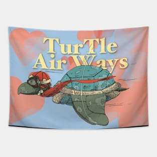 The flying turtle in the sky with heart clouds Tapestry