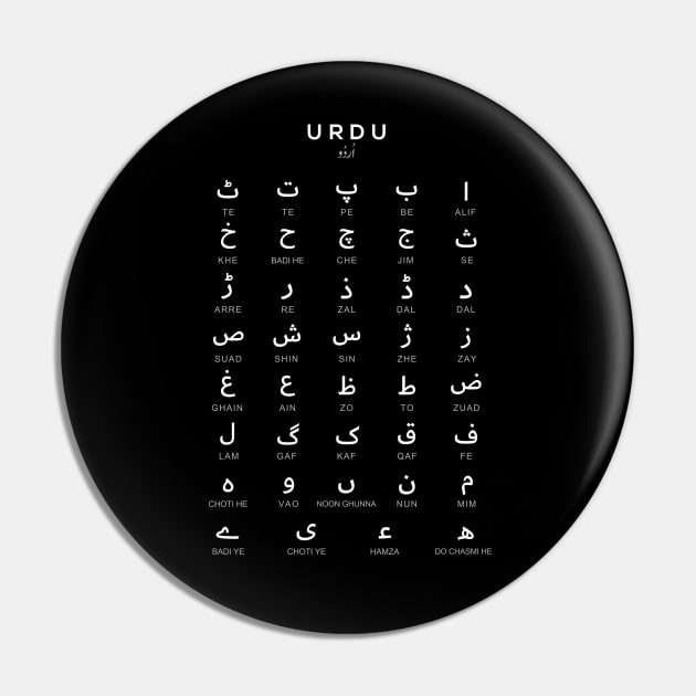 Urdu Alphabet Chart, Language Learning Chart, Black Pin by typelab