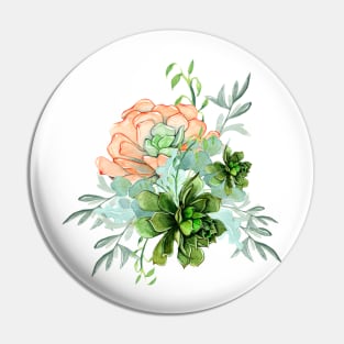 Pretty Peach and Green Succulents Cluster Bouquet Pin